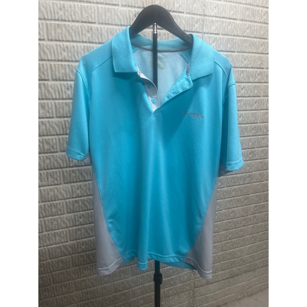 Columbia PFG Mens Polo Shirt Blue Grey Short Sleeve Performance Fishing‎ Top
